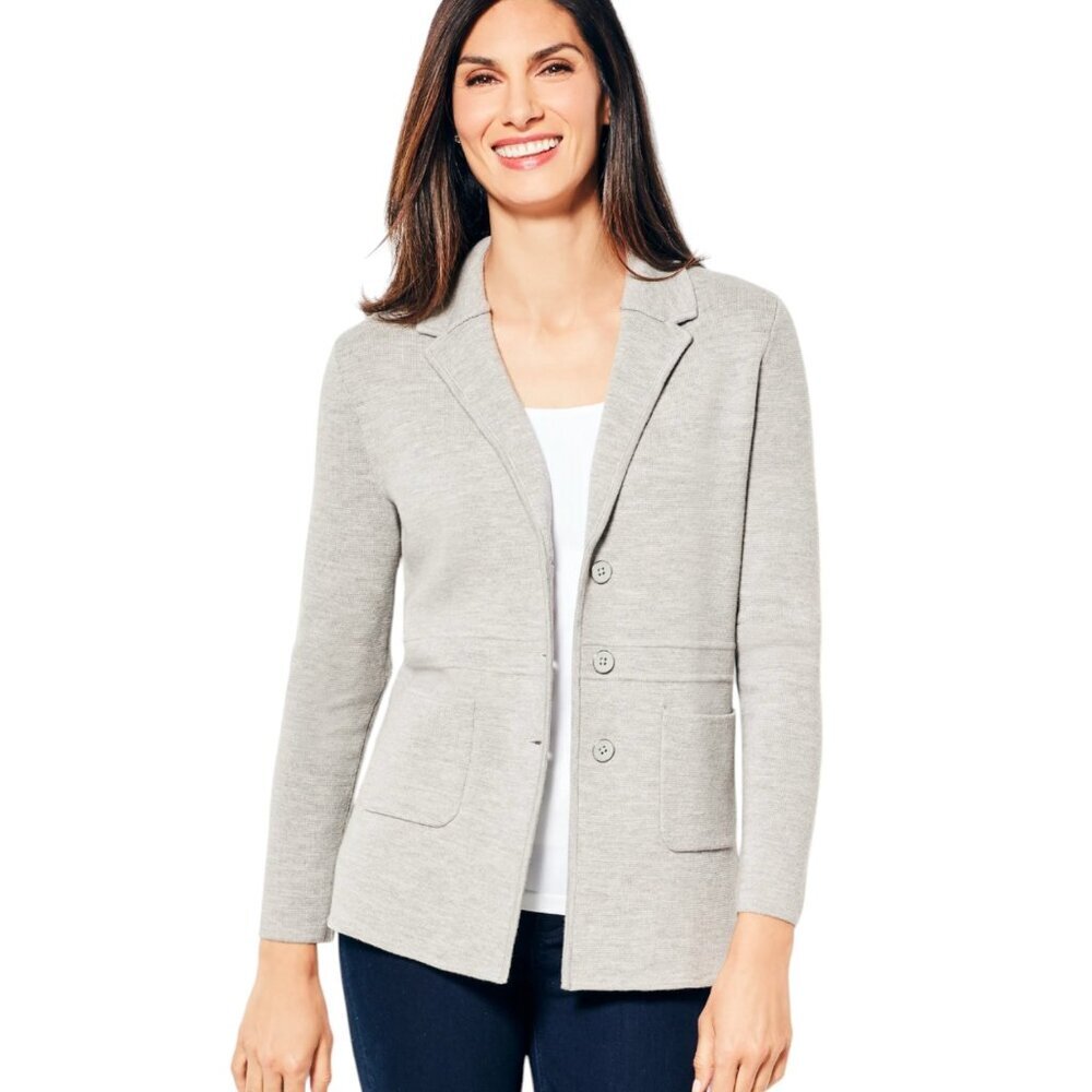 Talbots Merino wool blazer sweater cardigan gray size large - Picture 2 of 7